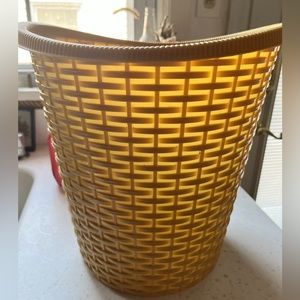 Vintage MCM Gold Yellow Wastebasket Fesco Basket Weave
